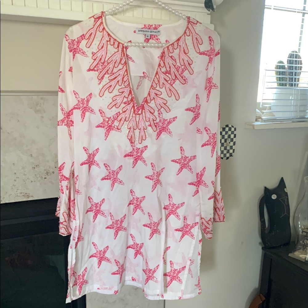 Barbara Gerwit Pink and White Starfish Beaded Tunic